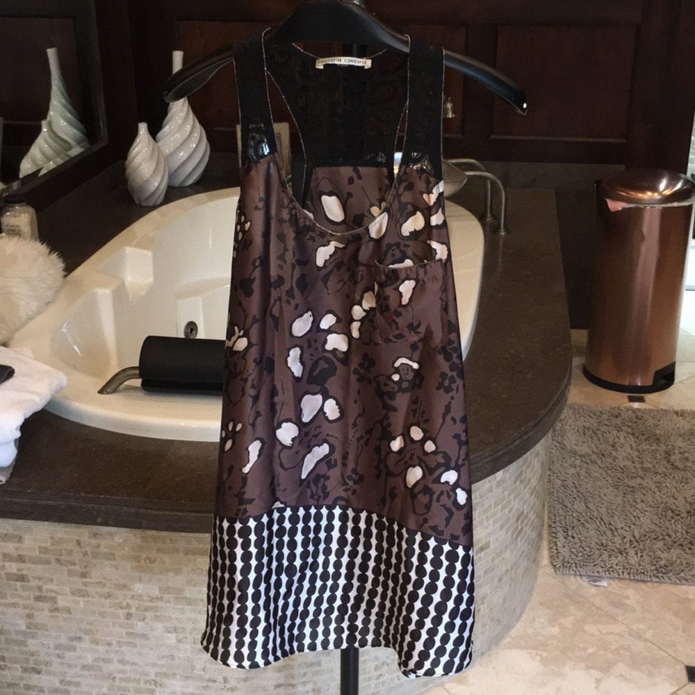 Glam Tank top with lace detail. Brown tan & Black